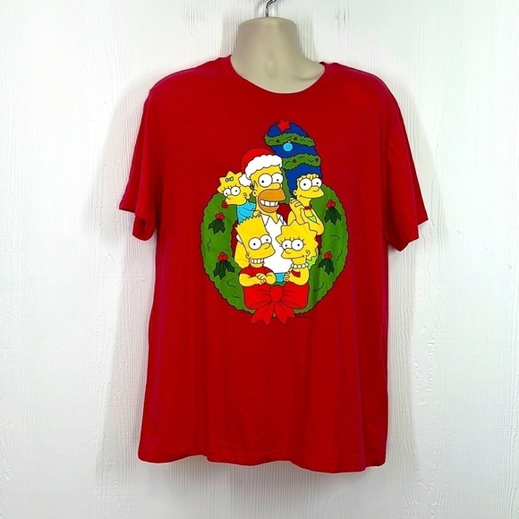The Simpsons - NWT The Simpsons Family With Christmas Wreath Graphic T Shirt XL - Picture 1 of 11